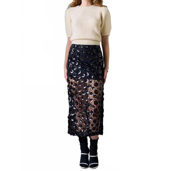 ENGLISH FACTORY Dresses & Skirts - NEW ENGLISH FACTORY women's flower sequin sheer midi skirt in black